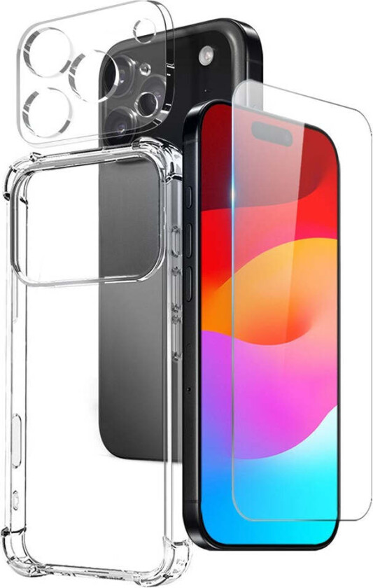 iPhone 17 Pro 3-i-1 Beskyttelsessett m. Støtabsorberende Fleksibelt Plast Deksel / Herdet Skjermbeskyttelsesglass / Kameralinsebeskytterglass - Gjennomsiktig