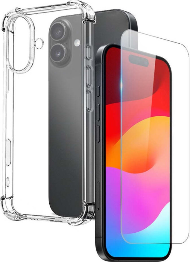 iPhone 17 2-i-1 Beskyttelsessett m. Støtabsorberende Fleksibelt Plast Deksel & Herdet Skjermbeskyttelsesglass - Gjennomsiktig