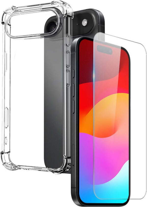 iPhone 17 Air 2-i-1 Beskyttelsessett m. Støtabsorberende Fleksibelt Plast Deksel & Herdet Skjermbeskyttelsesglass - Gjennomsiktig