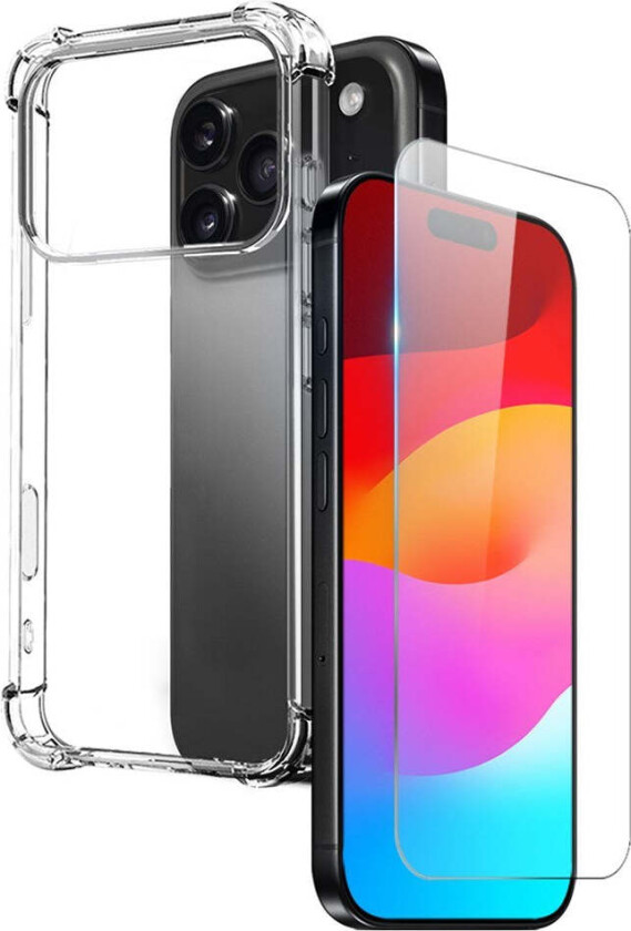 iPhone 17 Pro 2-i-1 Beskyttelsessett m. Støtabsorberende Fleksibelt Plast Deksel & Herdet Skjermbeskyttelsesglass - Gjennomsiktig