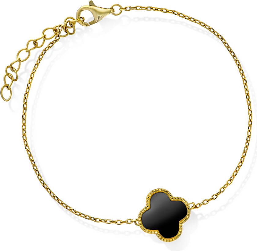 Kløver armbånd i 925 sølv med syntetisk sort agat