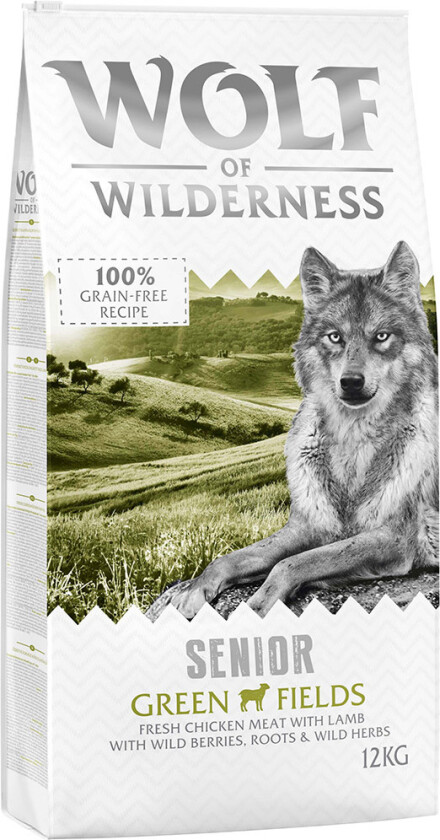 100 kr rabatt! 12 kg Wolf of Wilderness - SENIOR Green Fields - Lam