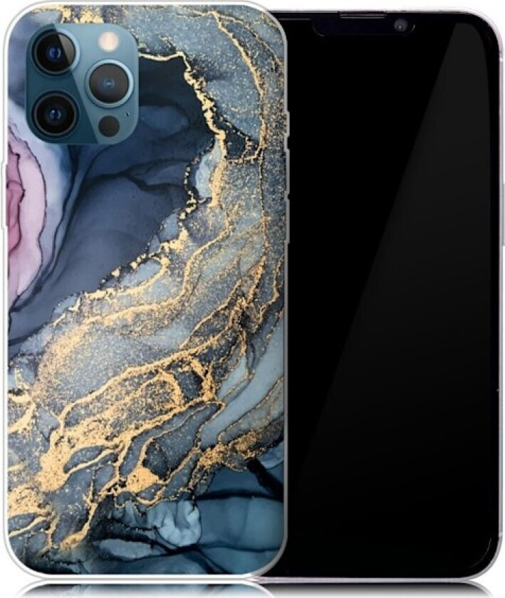 Marmordesign iPhone 13 Pro deksel - Blå På Gyllen Marmor