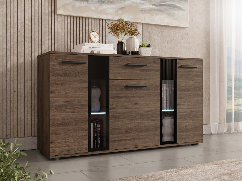 Bunta Skjenk 141x41 cm - Svart Og Hvitt