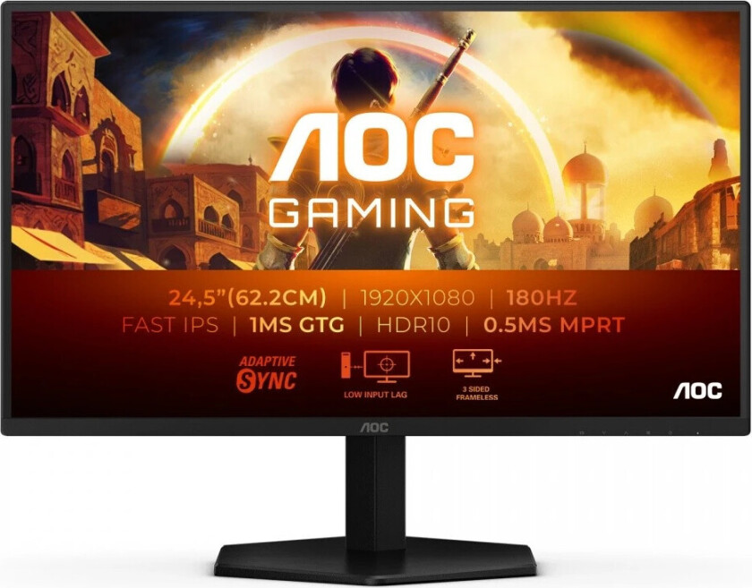 G4 25G42E Spillskjerm â 24,5" FHD, Rask IPS, 180Hz, 1ms GtG, HDR10, Adaptiv synk â Svart