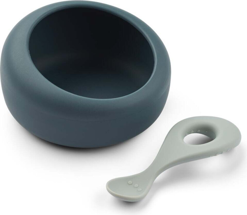 Sparia Skål & Skje Sett, Whale blue/Dove blue - Tåteflasker & Tilbehør