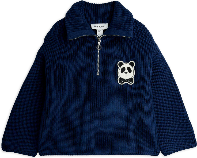 GOTS Panda Genser Med Halv Glidelås I Tykk Strikk Blue 128/134 cm Blå 128/134 cm mann