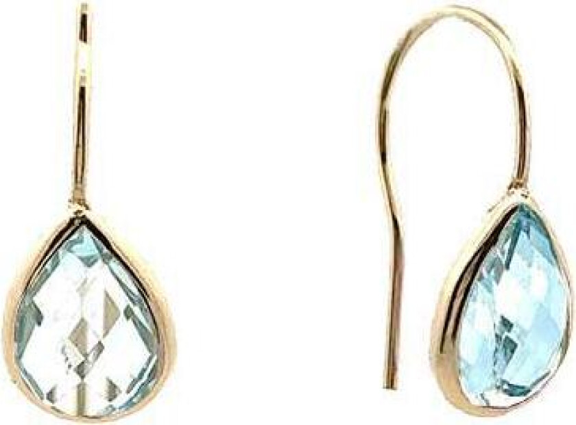 Øredobber i 585 gult gull med blå topas