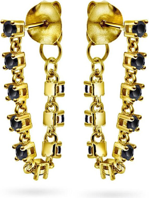 Zela øredobber i 925 forgylt sølv med sort zirkonia