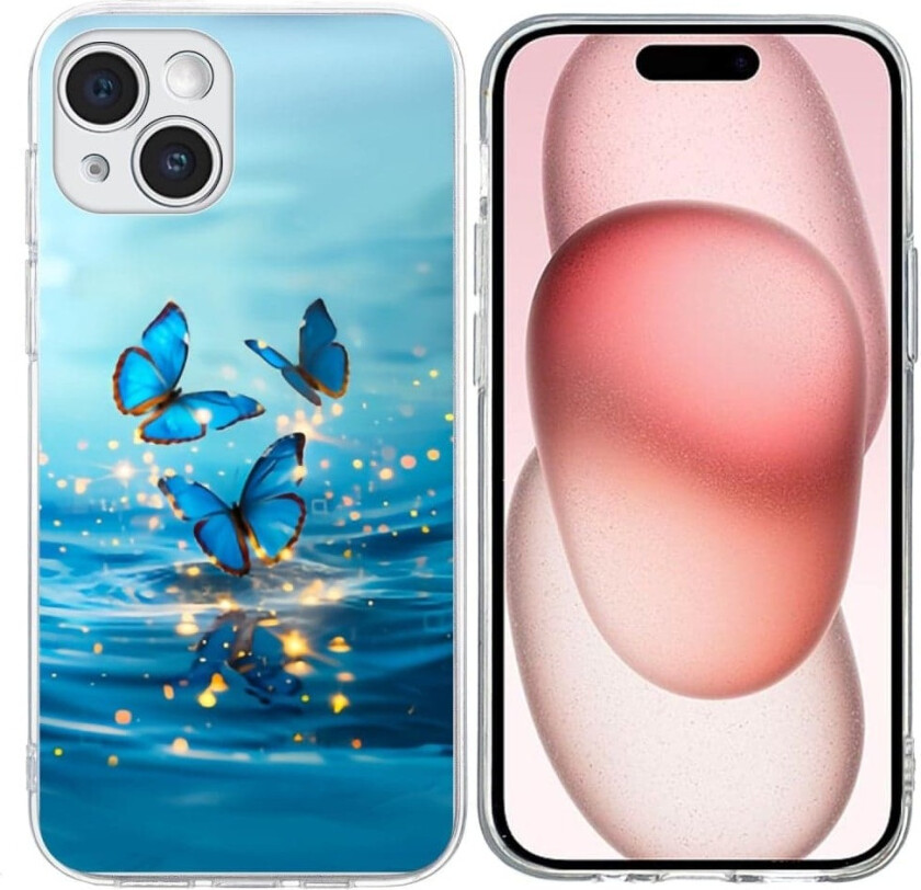 Vibe iPhone 15 deksel - Blå Sommerfugl