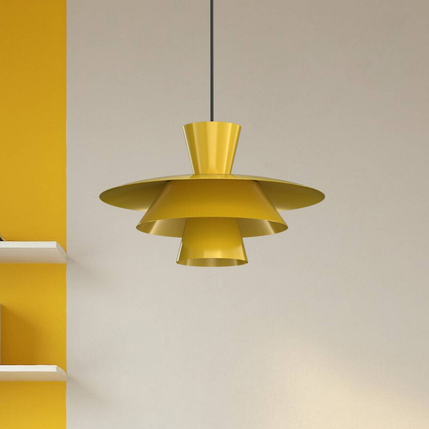 Hengelampe Plato, sennepsgul, metall, Ø 38 cm, E27