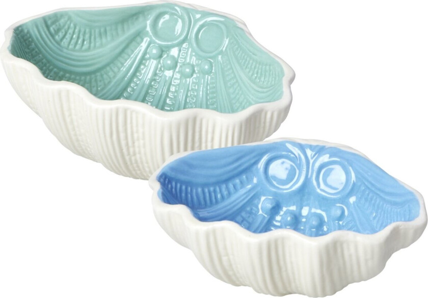 - Ceramic Shell Bowl in Blue and Green - Set of 2