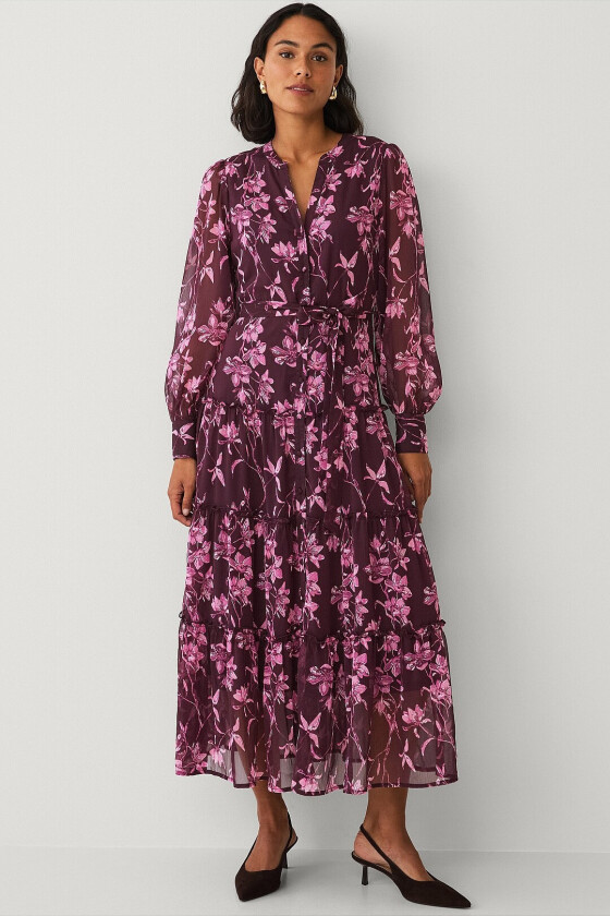 Maxikjole med volanger - Rosa
