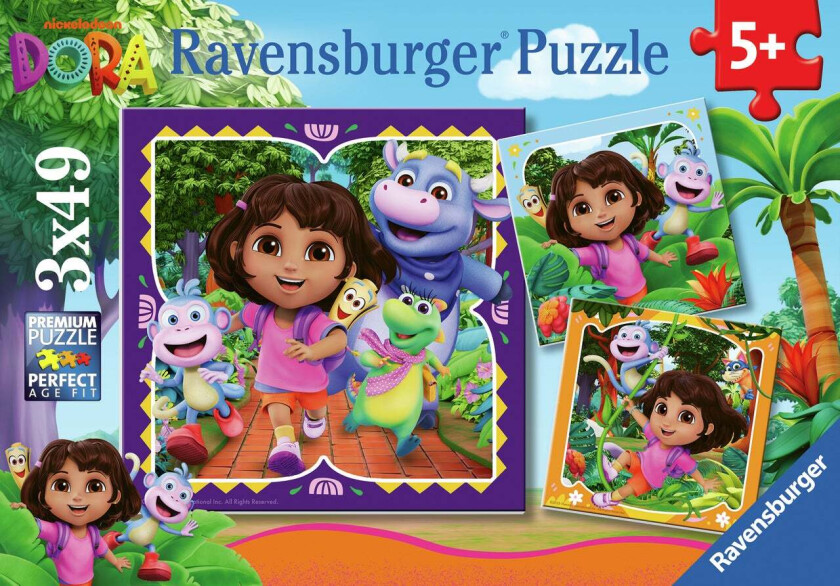 Dora Utforskeren Puslespill 3x49 Brikker - Barnepuslespill