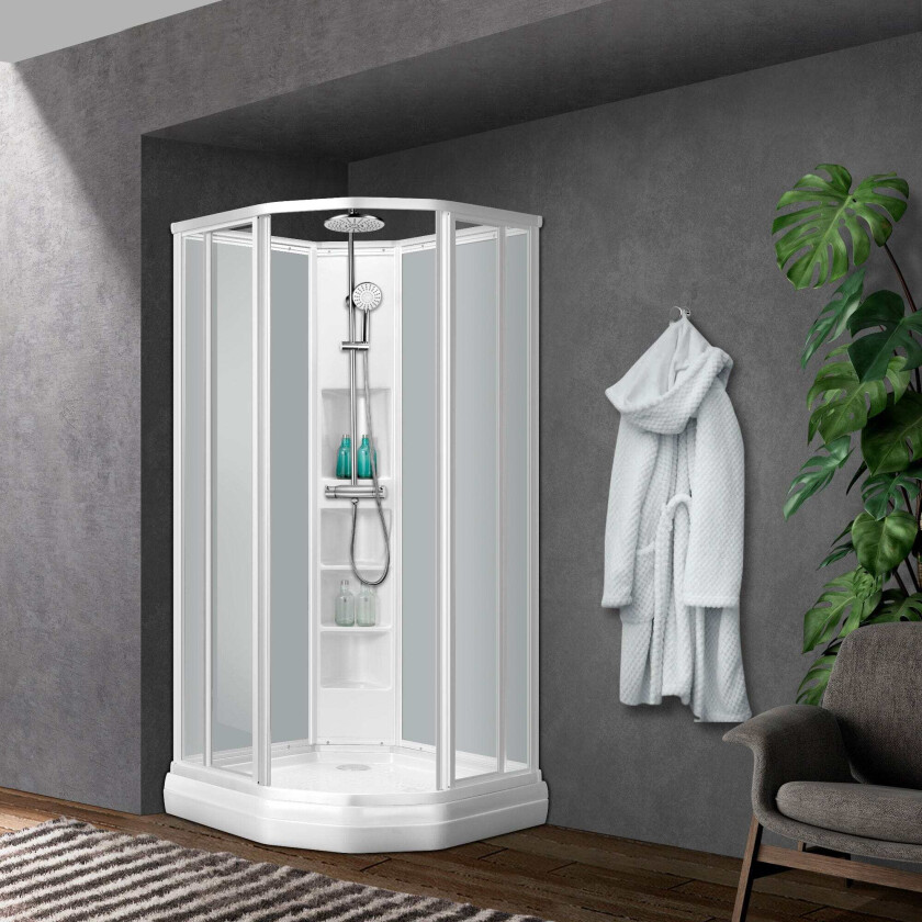 Classic Buet Dusjkabinett Hvit Frostet Bakvegger Matt / 80x80cm Plus