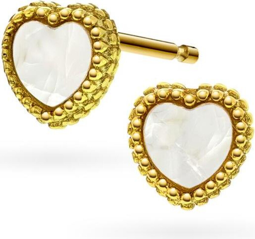 Øredobber i 925 forgylt sølv med hjerte og perlemor