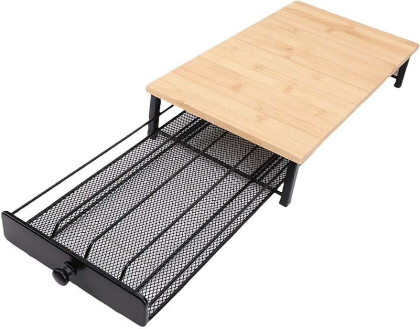 Bilde av INF Kaffekapselholder skuff med jernramme og bambusplate, kompatibel med OASISWJ kaffekapselstativ, plass til 40 Nespresso kapsler, svart