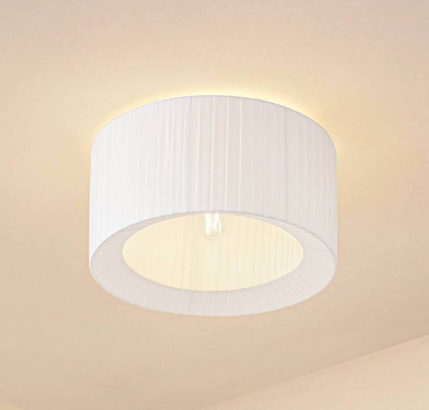 Lindby taklampe Virelle, hvit, tekstil, Ø 40 cm, E27