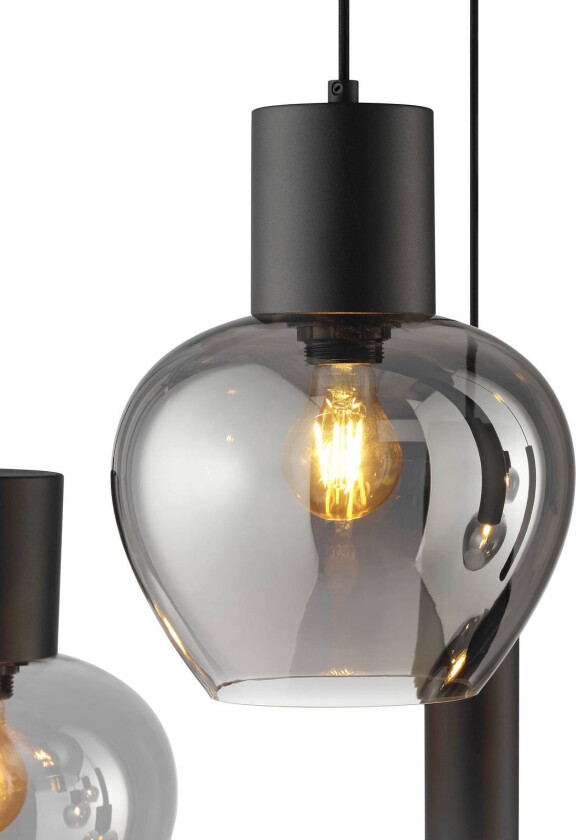 Hengelampe Ligari, svart/røykgrå, lengde 126 cm, glass