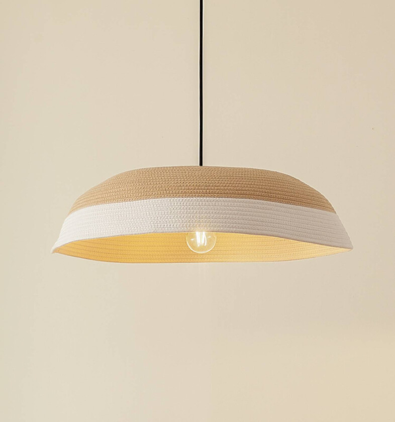 Lindby hengelampe Caliva, Ø 60 cm, beige/hvit, hamptau