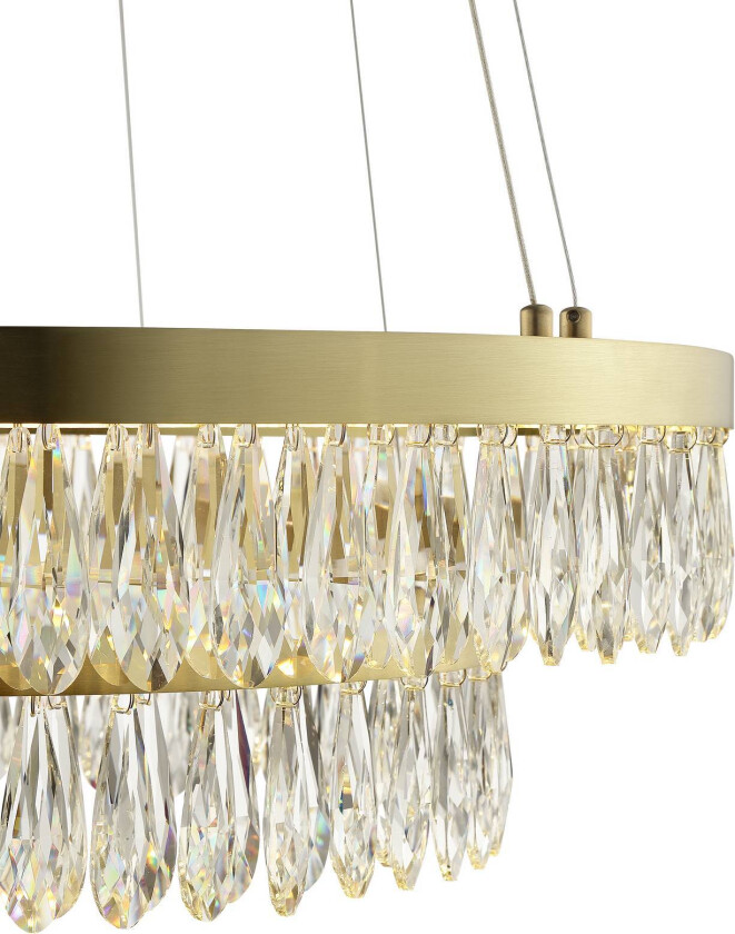 LED-hengelampe Celestia, Ø 60 cm, messingfarget, krystall