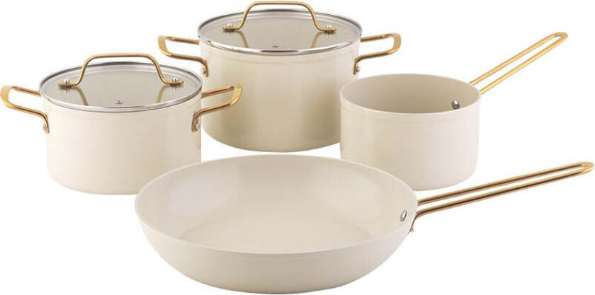 Dynamic Grytesett +Stekepanne 28cm Keramisk Belegg 6 Deler Krem