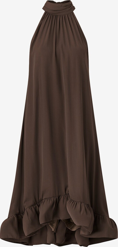 Sabrina Halterneck Ruffled Midi Dress Brun 40