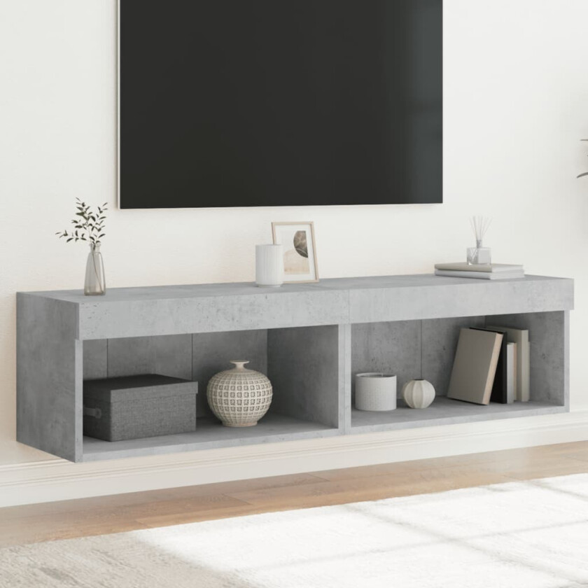 Bilde av TV-benker med LED-lys 2 stk betonggrå 60x30x30 cm