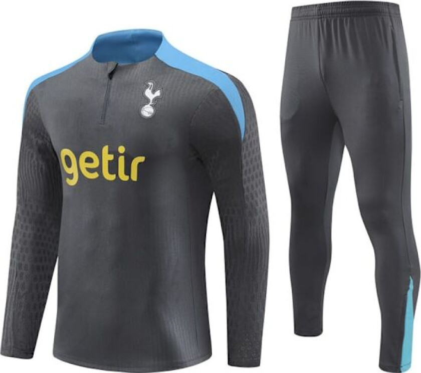 2425 Ny Tottenham Hotspur Voksen & Barn Langermet Halv Zip Trenings T-skjorte Fotballdrakt Sett Mørkegrå