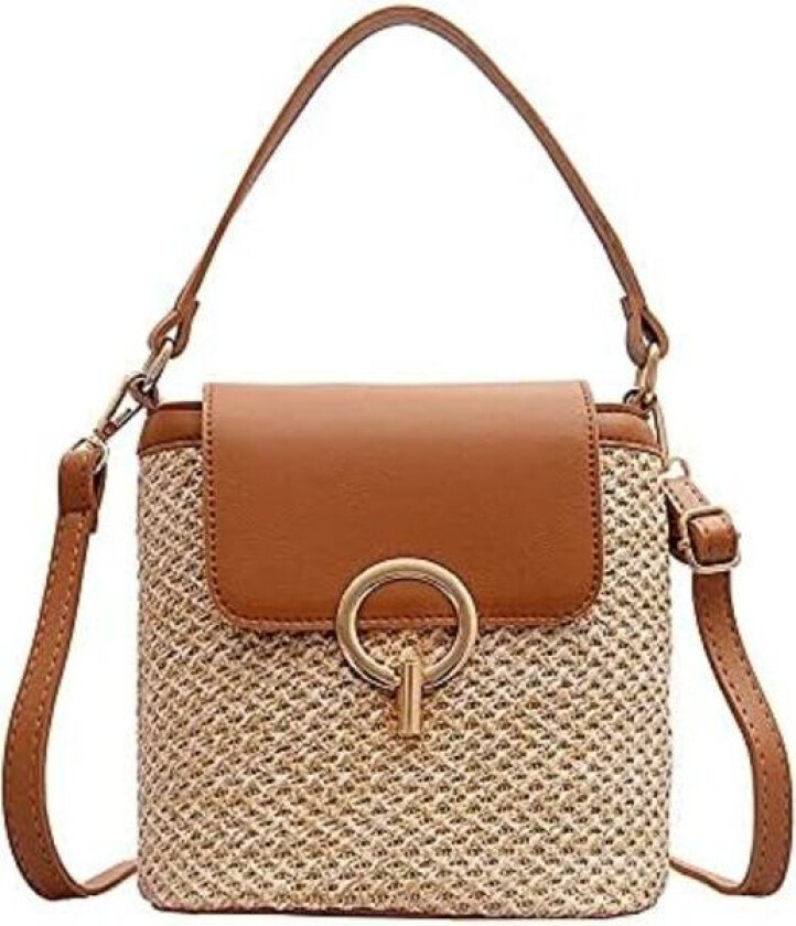 Små stråbøttevesker for kvinner sommer crossbody-vesker dame reisevesker og håndvesker kvinnelig skulder enkel veske brun