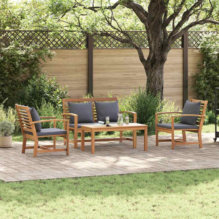 Hagesofa Set 4 pcs Naturlig Heltre teak