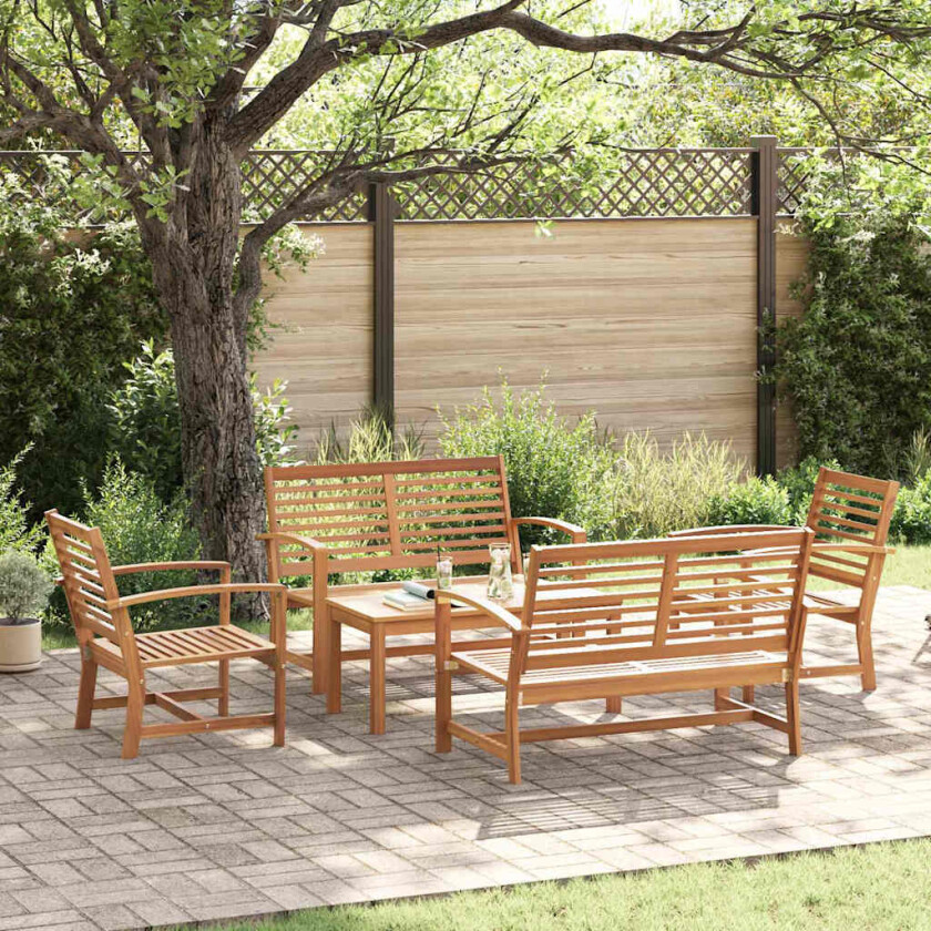 Hagesofa Set 5 pcs Naturlig Heltre teak