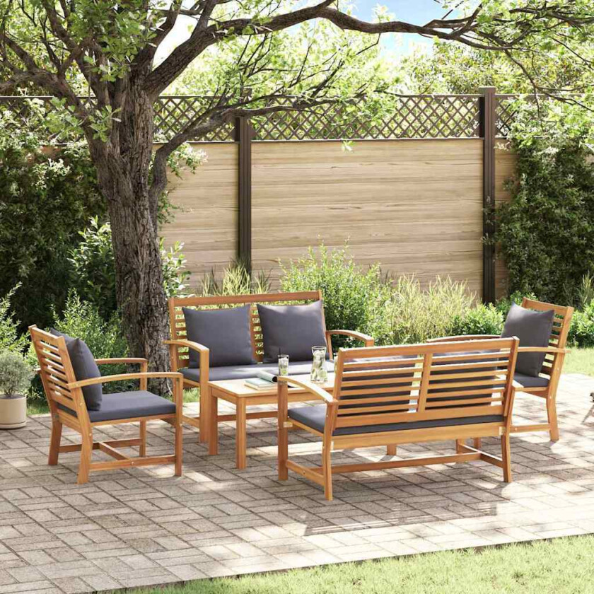 Hagesofa Set 5 pcs Naturlig Heltre teak