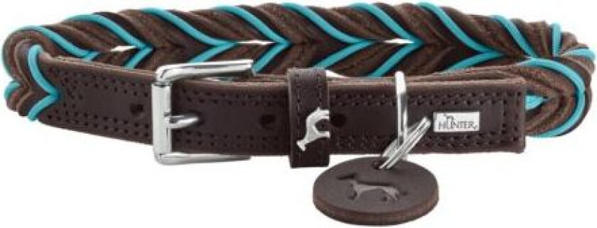 - Dogcollar Solid Education Cord S (40), dark brown/turquoise - (69320)