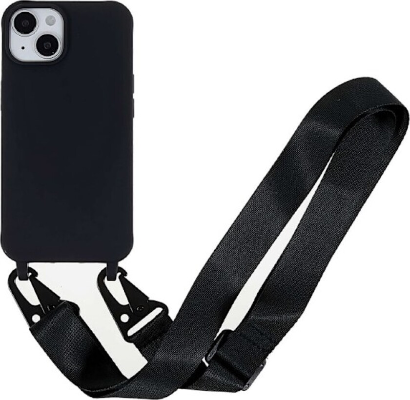 iPhone 14 matt deksel med nøkkelbånd - Svart