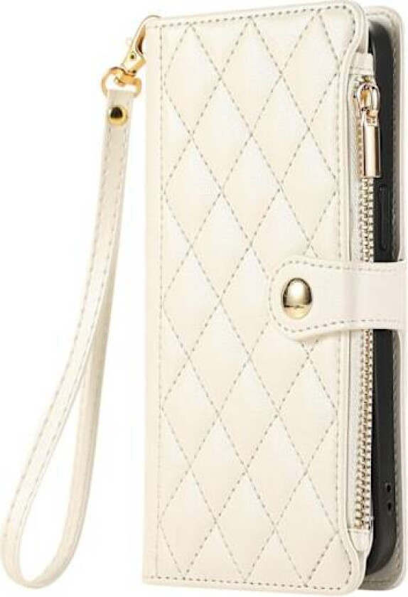 Etui til iPhone 13MINI Hvit + kort snor ins Lommebok med Kortholder glidelåspose crossbody snor Lommebok med Kortholder