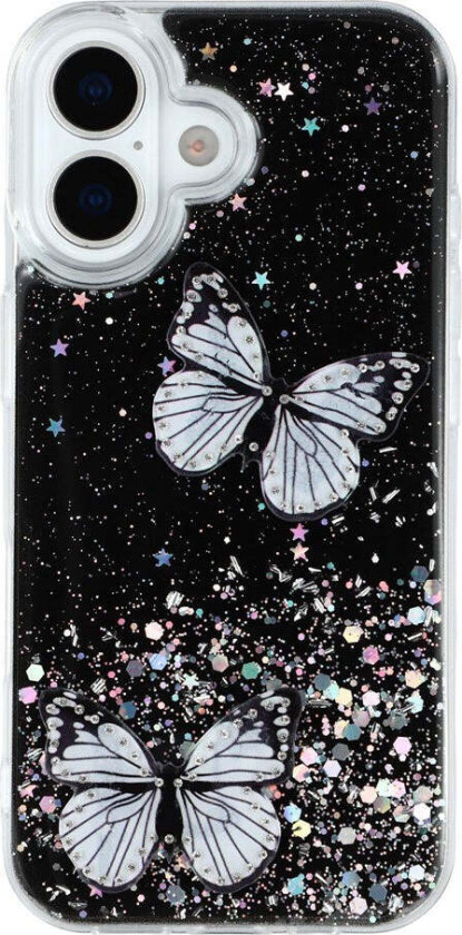 iPhone 17 Fleksibelt Plast Deksel med Sommerfugler - Gjennomsiktig / Svart