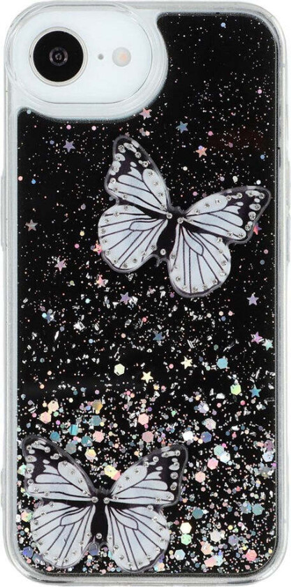 iPhone 16e Fleksibelt Plast Deksel med Sommerfugler - Gjennomsiktig / Svart