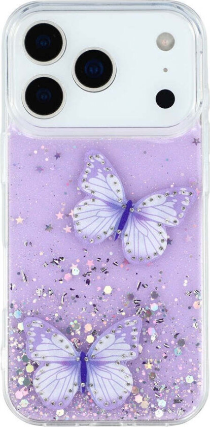 iPhone 17 Pro Fleksibelt Plast Deksel med Sommerfugler - Gjennomsiktig / Lilla