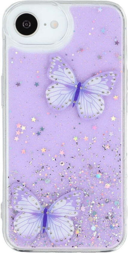 iPhone 16e Fleksibelt Plast Deksel med Sommerfugler - Gjennomsiktig / Lilla
