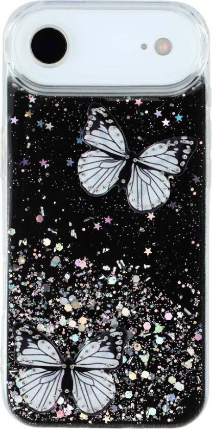 iPhone 17 Air Fleksibelt Plast Deksel med Sommerfugler - Gjennomsiktig / Svart