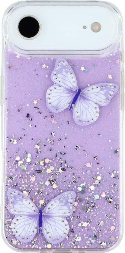 iPhone 17 Air Fleksibelt Plast Deksel med Sommerfugler - Gjennomsiktig / Lilla