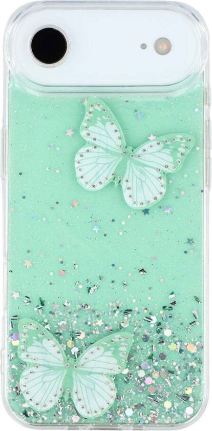 iPhone 17 Air Fleksibelt Plast Deksel med Sommerfugler - Gjennomsiktig / Grønn
