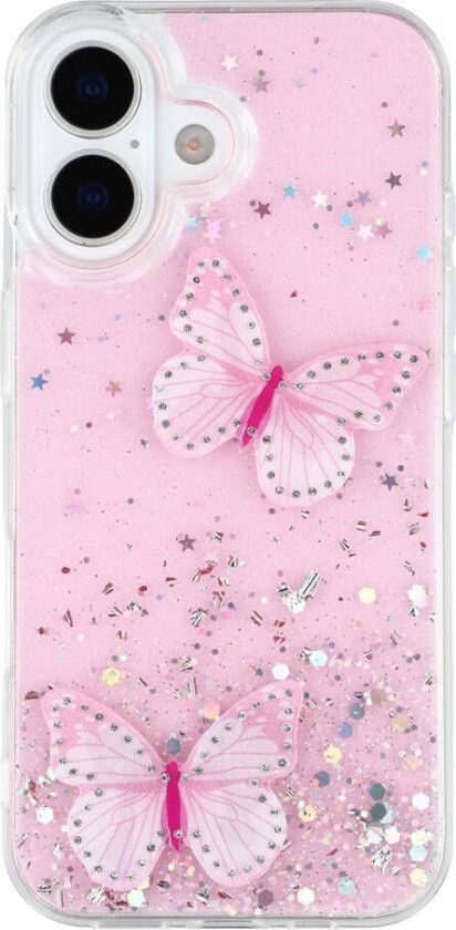 iPhone 17 Fleksibelt Plast Deksel med Sommerfugler - Gjennomsiktig / Rosa