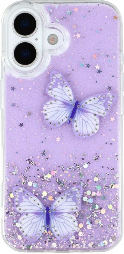 iPhone 17 Fleksibelt Plast Deksel med Sommerfugler - Gjennomsiktig / Lilla