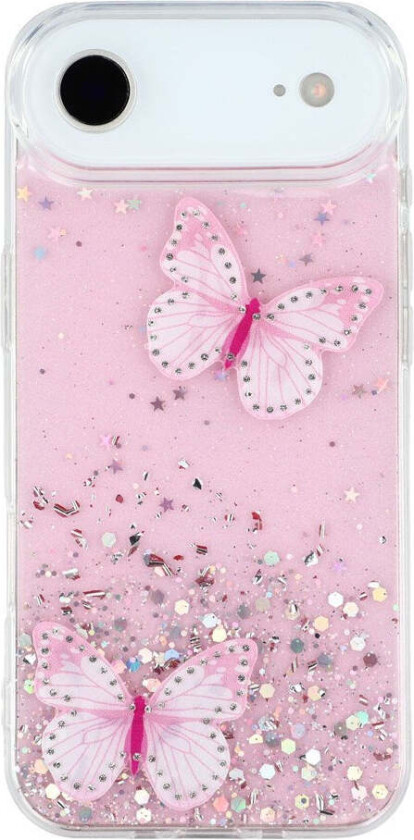 iPhone 17 Air Fleksibelt Plast Deksel med Sommerfugler - Gjennomsiktig / Rosa
