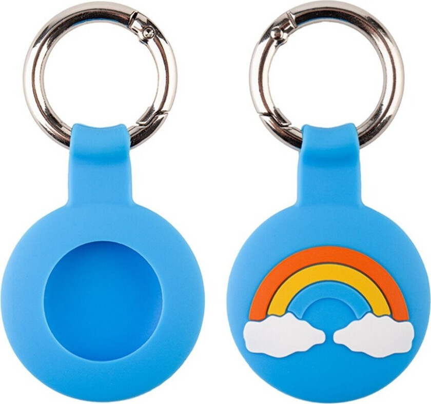 Apple AirTag Silikon Deksel med Karabinkrok – Blå Regnbue
