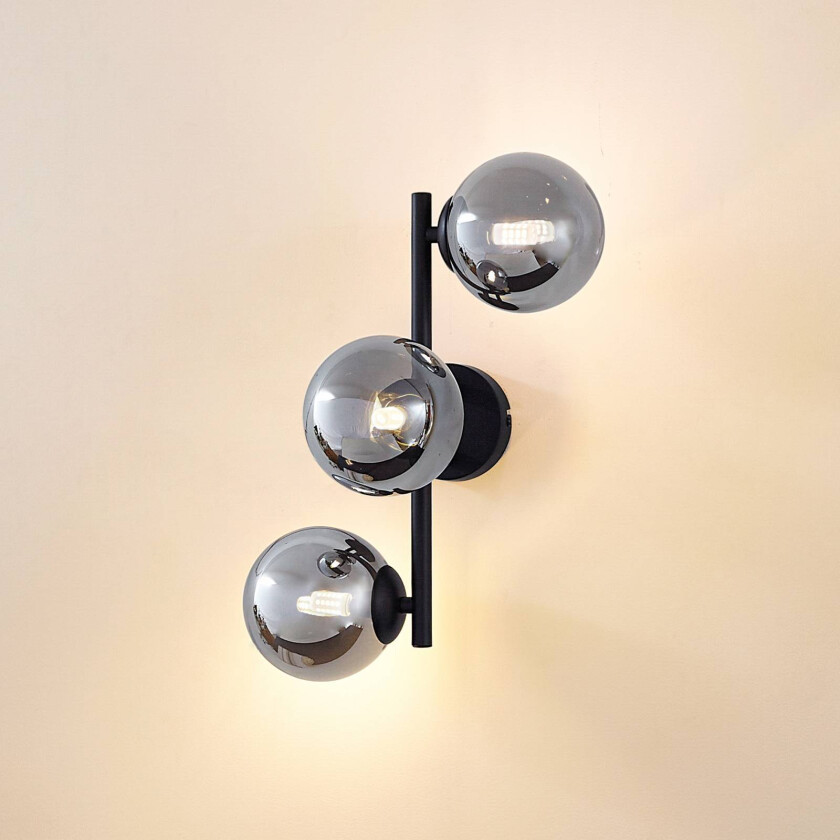Lindby vegglampe Orbelia, svart, 3 lyskilder, glass, G9