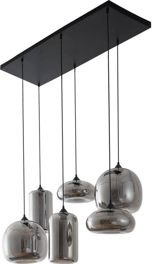Lindby hengelampe Marla, 6 lyskilder, glass, røykgrå