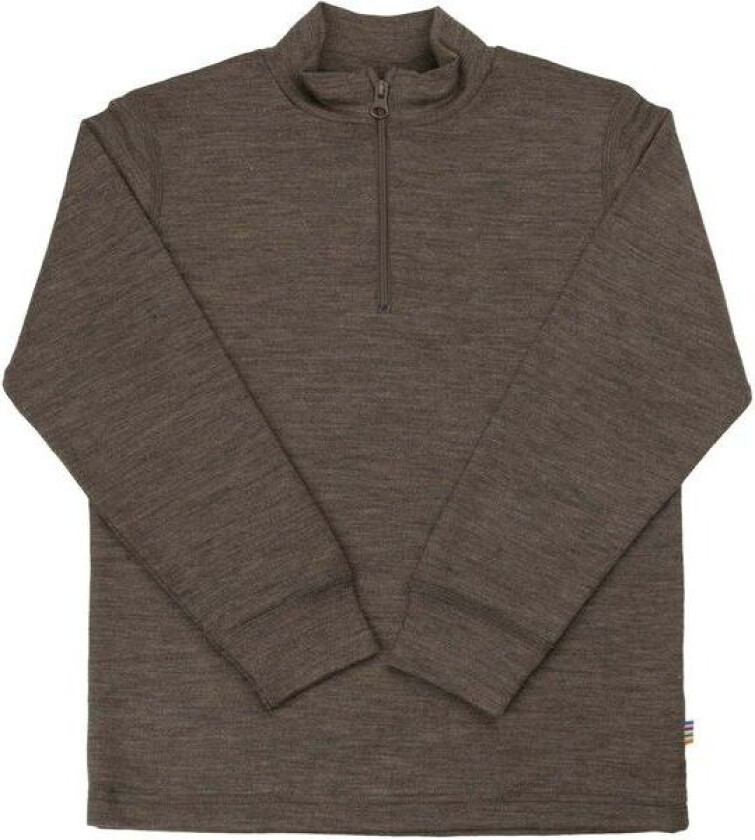 half-zip genser i ull/silke til barn, Brown Mel.